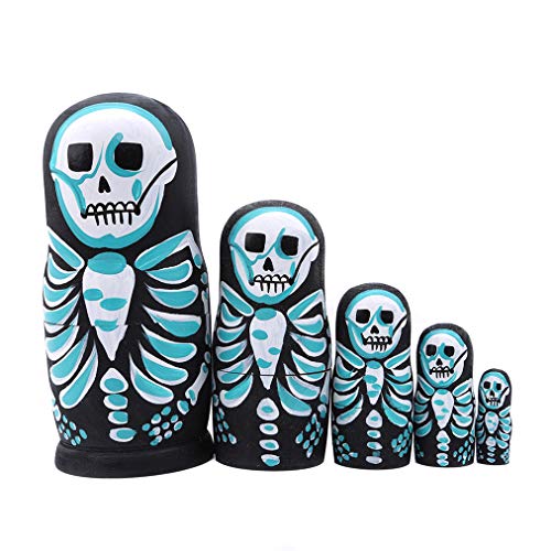 Sevenfly 5pcs schöne handgemachte hölzerne russische Nesting Dolls Schädel Matroschka Puppen Geschenk für Halloween und Geburtstag Stapeln Doll Set Cover