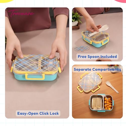 Image of Trueware Cool Touch 304 Stainless Steel PU Insulated Lunch Box with Two Compartment BPA Free, Food Grade Ideal for School, Picnic, Office & Outdoor - 540ml