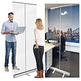 HLILY Schutzwand Spuckschutz Aufsteller Transparente Folie,80x180cm Roll Up Banner Thekenaufsatz Trennwand für Büro,stehend, mobil Schutzschild Stellwand Hustenschutz