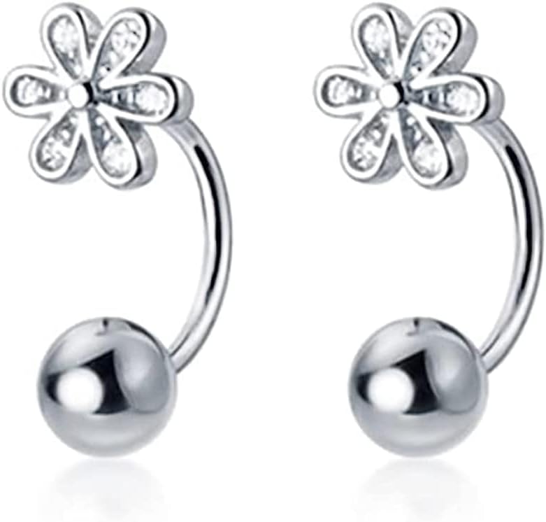 SLUYNZ 925 Sterling Silver Small Daisy Earrings Cuff for Women Teens Flower Half Hoop Earrings Cartilage Earrings Helix Piercing Ball Studs