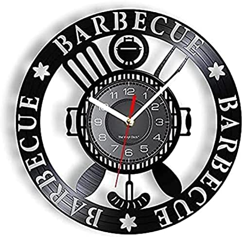 Vinyle Disque Horloge Murale Décoratif Horloge Murale BBQ Thème Fente Turner BBQ Fourchette Alimentaire Horloge Murale BBQ Maison Décoration Murale Cadeaux