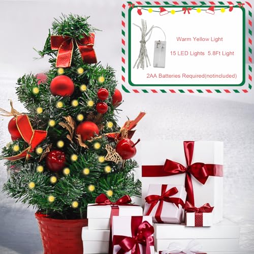 KASGMU Árvore de Natal de mesa de 50 cm – Mini árvore de Natal artificial com 60 luzes LED e 24 peça