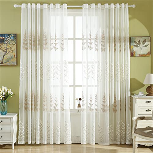 Voile Gardinen Vorhang Gardinen Transparent ,2 Stück Gardinen Vorhänge Vorhang Blickdicht mit Ösen Wohnzimmer Schlafzimmer Stores Küche - Frische Blätter(B229 x H229cm) Cover