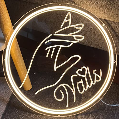 Image of NAILS Neon Sign For Spa Beauty Room Nail Brows Lashed Salon Studio 3D Art Carving Design LED Wall Decor Business Stores Logo Barber Shop Word Indoor Custom Neon Light 5V USB Powered Warm White 30x30cm