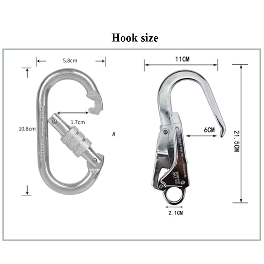 SwaYve Cinturón de Seguridad para Trabajos Aéreos, Kit de Detención de Caídas, Arnés de Seguridad Ajustable de 5 Puntos para Escalada en Roca, Rapel, Esquí Alpino/Double Hook