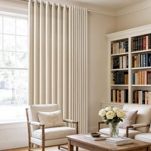Image of Warm Beige Extra Wide 100 Inch Linen Curtains 84 Inch Length