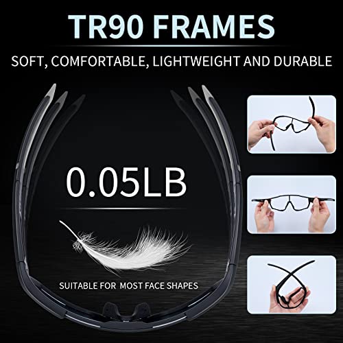 Haayot Cycling Glasses,Polarized Sports Sunglasses With 5 Interchangeable Lenses For Men Women,Baseball Fishing Running Biking Sunglasses,Black Silver #TOP2