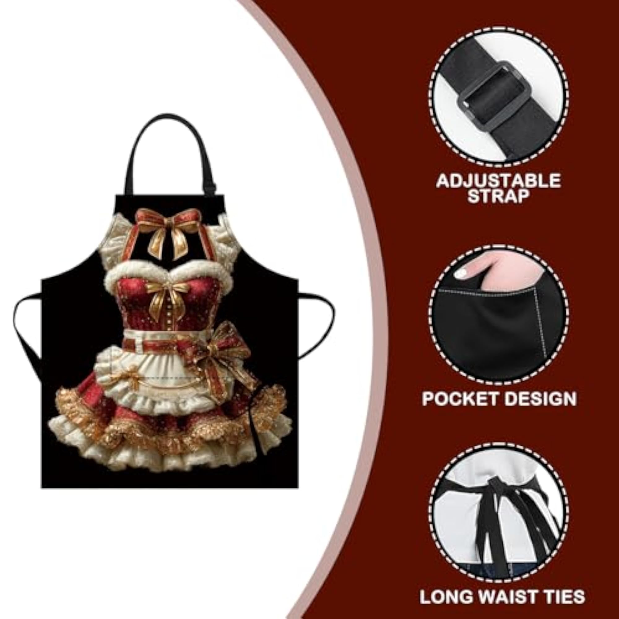 Cute Polyester Kitchen Apron with Pockets, Retro Patterns