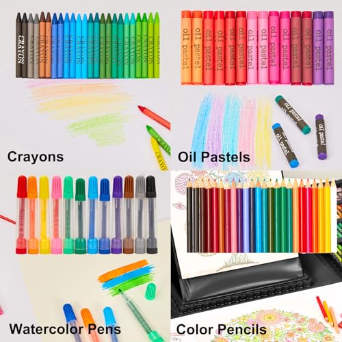 Image of KINSPORY Art Set for Kids, 290 Pack Double-Side Easel Drawing Kits - Black | Creative Gift, art & crafts supplies,Coloring, oil pastel, crayon, colored pencil, watercolour pen, Beginner Artists Girl Boy