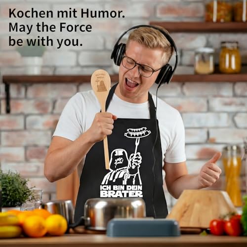 Grillschürze für Männer Star Wars Schürze Kochschürze Herren mit Holzlöffel - Starwars Geschenke Merch Darth Vader Schürze Lustig, Geburtstags- und Vatertagsgeschenke für Freund, Vater und Ehemann