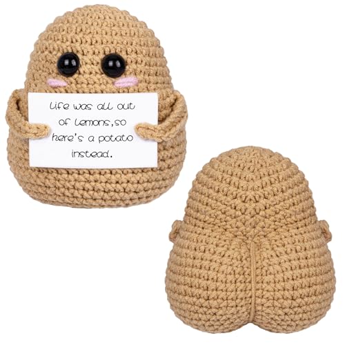 COZYMATE Gifts for Father Day - Crocheted Potato with Affirmations Cards Emotional Crochet Support Positive Energy Gifts for Women Friends Christmas Gag Gift (Lightbrown, 1P)