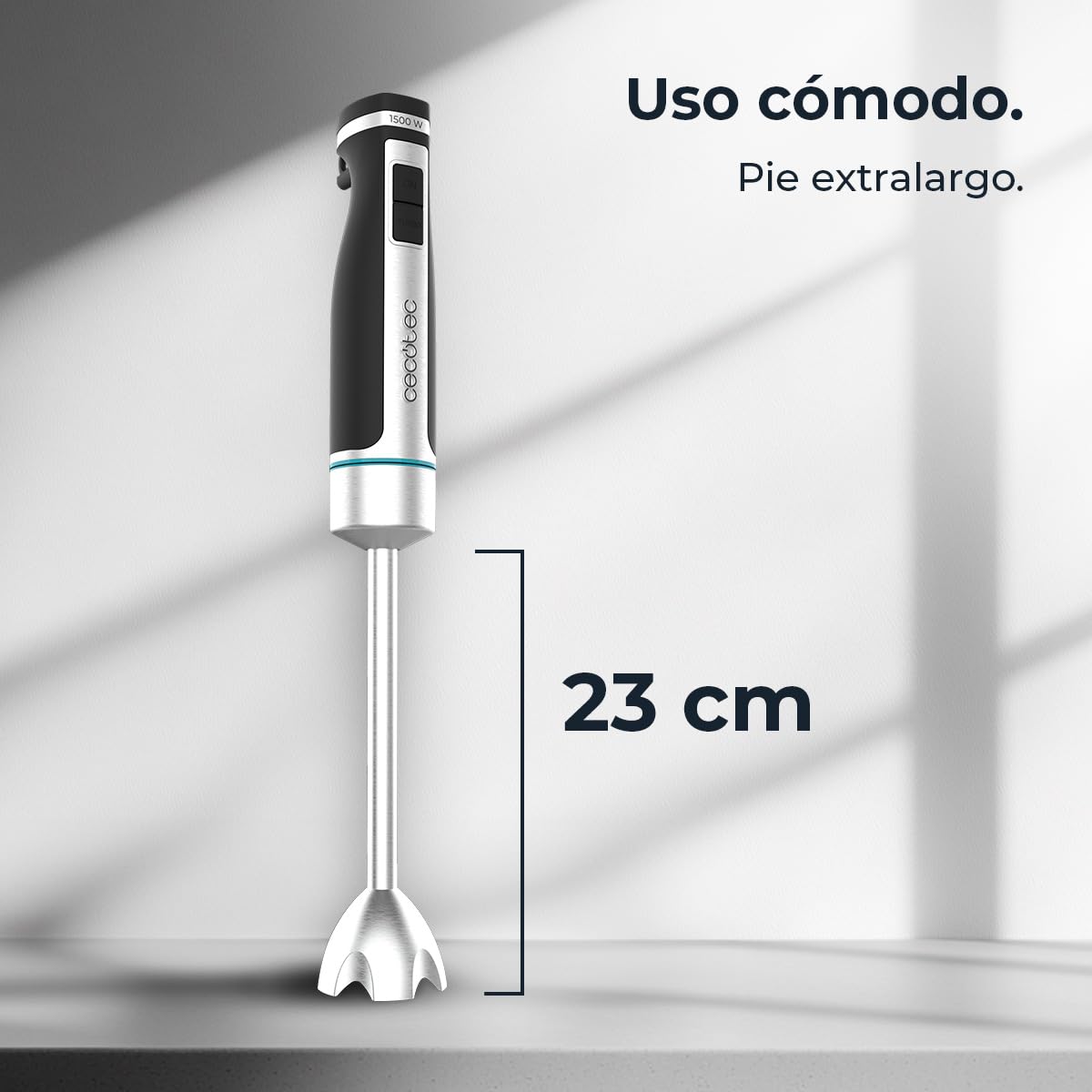 Cecotec Batidora de Mano PowerGear 1500 XL Pro. 1500 W, 21 Velocidades + Turbo, Acero/Silicona, Pie XL, Cuchilla de 4 hojas, Recubrimiento Titanio, Engranaje de Metal, Incluye Accesorios — view 3