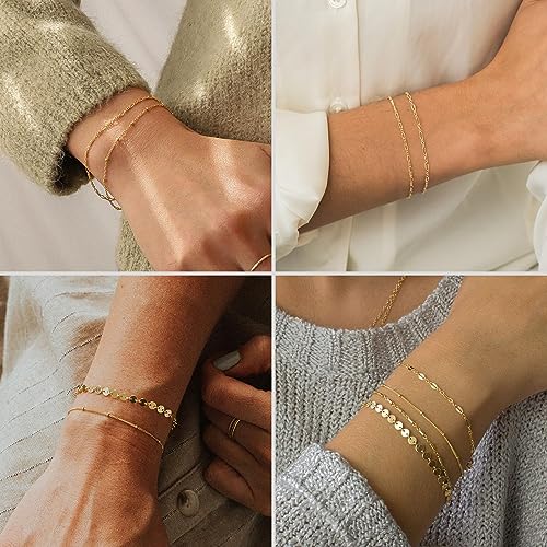 Image of DEARMAY Gold Bracelets for Women Waterproof Stackable Dainty 14K Gold Plated Rope Cuban Snake Paperclip Figaro Link Chain Pack Bracelet Adjustable Non Tarnish Fashion Accessories Jewelry Sets Gifts for Womens Mom