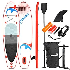 nemaxx PB305 Tabla de Paddle Surf Sup 305x76x10cm, Rojo/Azul – Tabla de Paddle Board – Tabla de Surf – Hinchable con Mochila, remos, Aletas, Bomba de Aire, Kit de reparación, Correa para pie