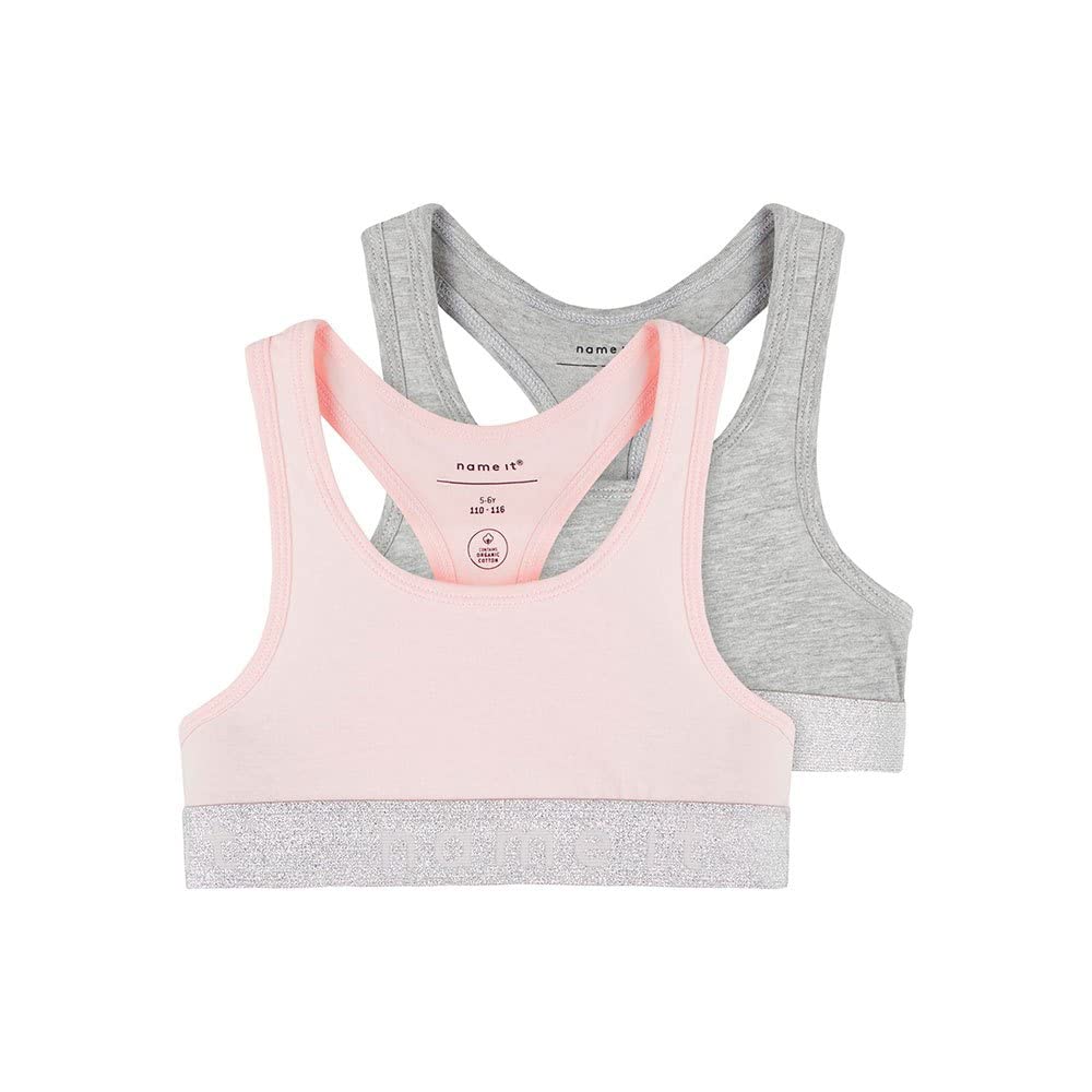 Name It Girls Barely Pink/Pack:w/ Grey Melange Nkfshort Top 2P Noos Underpants, //Grey Melange, 158-164 Uk