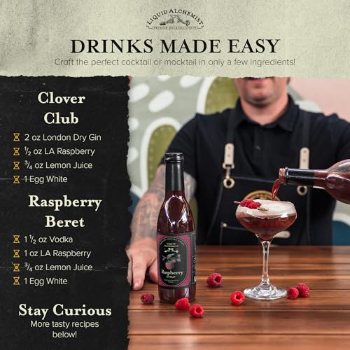 Image of Liquid Alchemist Raspberry Syrup for Cocktails | Real Ingredients Make our Raspberry Syrup for Drinks a great Margarita Mix | Small Batch, Non-GMO & Vegan | 12.7 oz Drink Mixer, Pack of 1