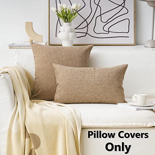 Home Brilliant Linen Throw Pillow Covers 18X18 Burlap Decorative Pillow Covers Farmhouse Throw Pillows For Couch Bench Sofa, Set Of 2, 18 X 18 Inch, Natural Linen #TOP1