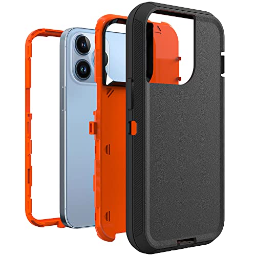 Image of Case for iPhone 12 Pro Max, Heavy-Duty Tough Rugged Shockproof Drop Protective Cover Phone Cases, Black+Orange