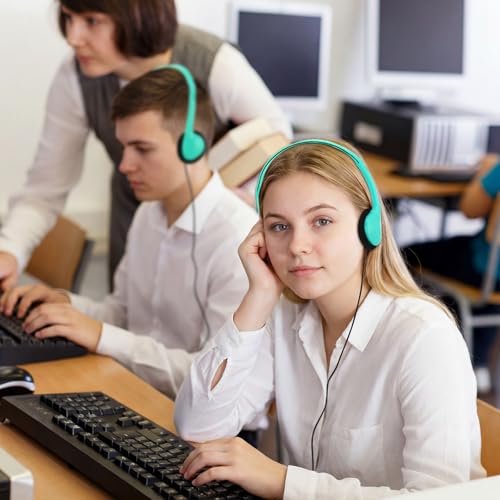 Image of Konohan 10 Pack Headphones Bulk Headphone for School Classroom Student Wired Headphones Adjustable with 3.5 mm Jack for Adults (Emerald Green)