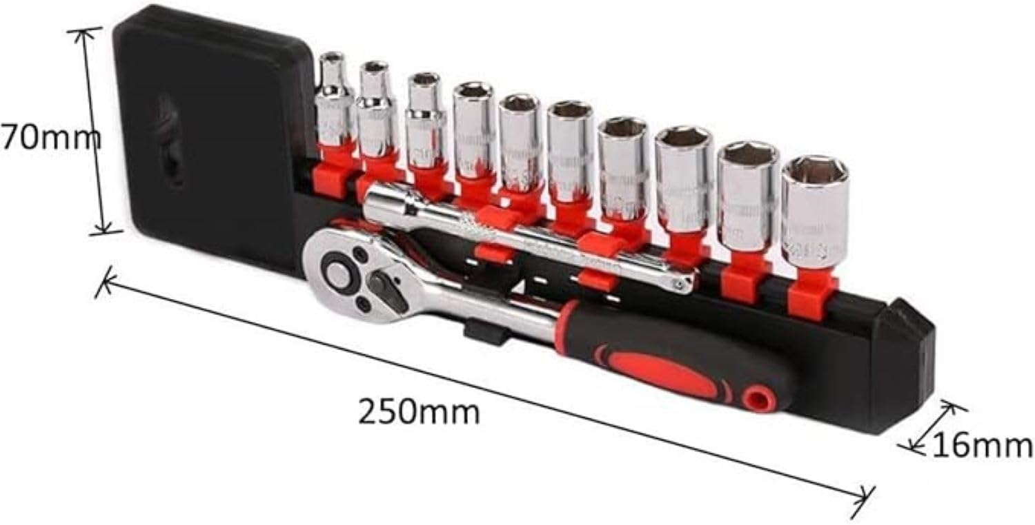 Juego de llaves de carraca de 1/4 pulgadas, 46 piezas con estuche de almacenamiento, incluye llaves métricas y barras de extensión para reparación de automóviles y mantenimiento del hogar