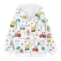 Hoseay Boys Girls Zip Up Hoodies Long Sleeve Cotton Sweatshirt with Pockets Cute Horse Tractor Hooded Jumper Kids Loose-Fit Jacket Tops Autumn Spring School Outerwear for Chidlren 3-8 Years