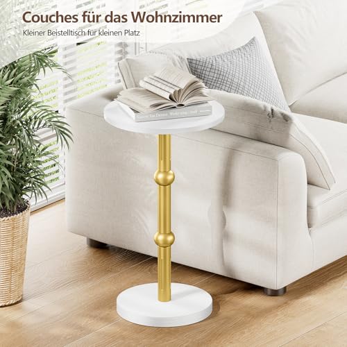 Yuede Runder Beistelltisch, Kleiner rund Cocktailtisch, Couchtisch klein rund, Nachttisch für kleine Räume, Sofatisch für Wohnzimmer, Schlafzimmer, Einfache Montage (Weiß) – Bild 5