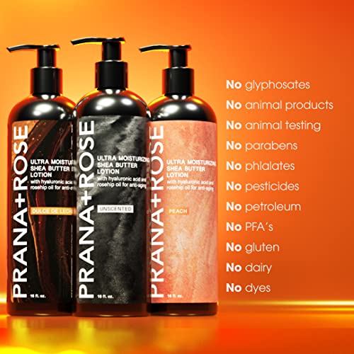 Prana+Rose Ultra Moisturizing Lotion With Hyaluronic Acid, Rosehip Oil, Aloe Vera, Shea Butter, Vitamins C, D, E, Antioxidants, Organic, Vegan - Large (Unscented) #TOP4