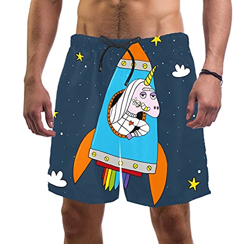 Short de bain homme pour plage et surf motif licorne de l'espace
