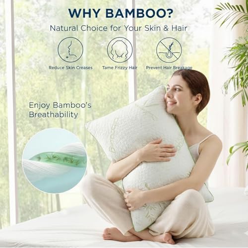 Image of AYKA Premium Bamboo Microfibre Pillow for Sleeping, Set of 4 | 17x27 Inch Hotel Luxury Bed Pillows | 100% Virgin Fiber Fill, Soft & Fluffy | Neck Support for Side, Back & Stomach Sleepers