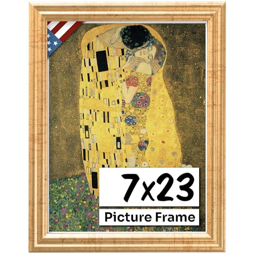 Antique Gold 7x23 Picture Frame .75" Inch Wide - Gold Wall Decor Handmade Solid Wood Frames with Preinstalled Hangers and UV Blocking Plexiglass 23x7 Frame
