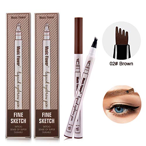 Eyebrow Tattoo Pen -Afaston microblade pen Microblading Eyebrow Pencil with a Micro-Fork Tip Applicator Creates Natural Looking Brows Effortlessly and Stays on All Day -2 pcs(Brown)