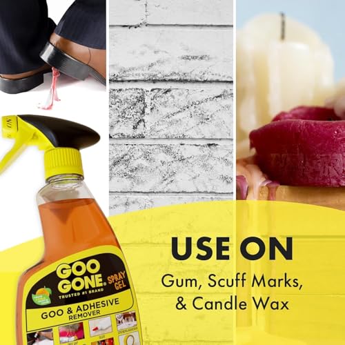 Image of Goo Gone Adhesive Remover Spray Gel 12 Oz with Scraper, Surface Safe | Citrus Cleaning Power for Hard Surfaces, Carpet & Fabric, Removes Glue, Stickers, Tape Residue, Grease, Gum & Wax, Drip Free