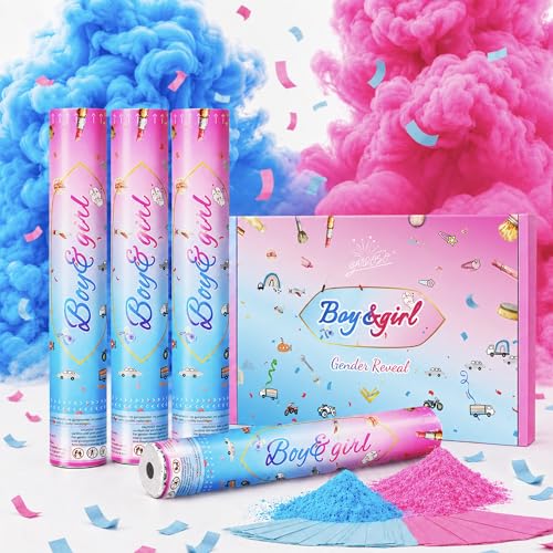 GAILROSO Gender Reveal Confetti Cannon Corn Powder Party Poppers 4pack