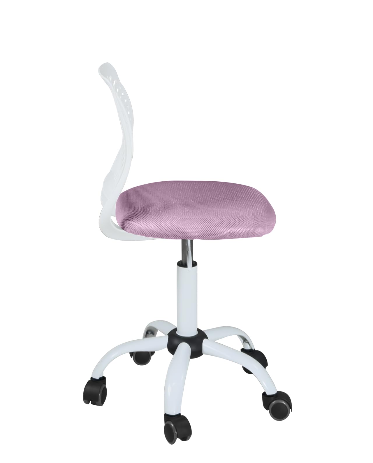 KAYELLES Chaise de Bureau Enfant Junior SAWI Blanc Rose | Réglable en Hauteur, Assise Mesh Respirant, Dossier Ajouré, Pivotante 360°, Roulettes Souples