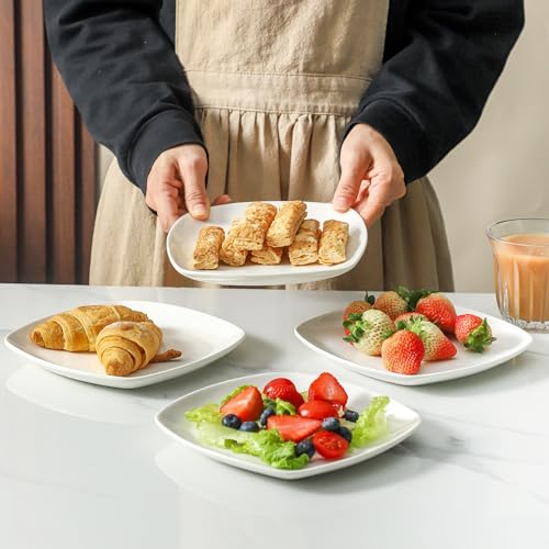 XINLTC Ceramic Appetizer Plate, Set of 10, 7 inch Square Dessert Plates, Small Dinner Plates, White Stackable Serving Plates for Cake Snacks Side Dish Bread Butter, Microwave and Dishwasher Safe by XINLTC - Image 6