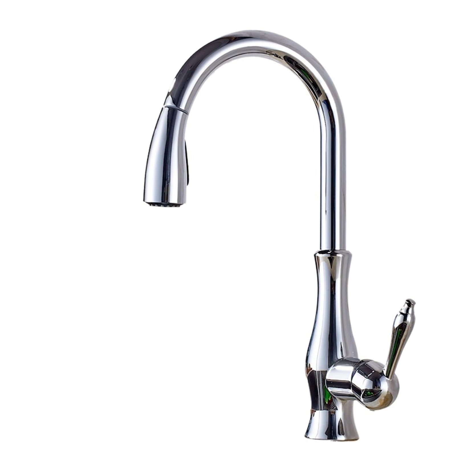 Rubinetto miscelatore acqua calda e fredda con spruzzatore estraibile ad alto girevole a 5 colori(Chrome)