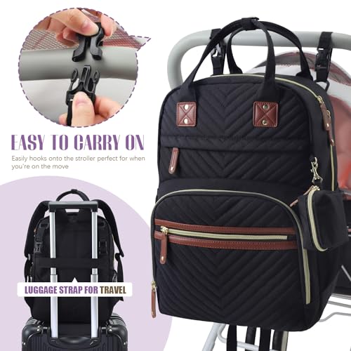 Image of Tuwubi Diaper Bag Backpack, Baby Essentials Travel Tote Bag, Multi function Waterproof Backpacks, Travel Essentials with Stroller Straps & Pacifier Case - Black