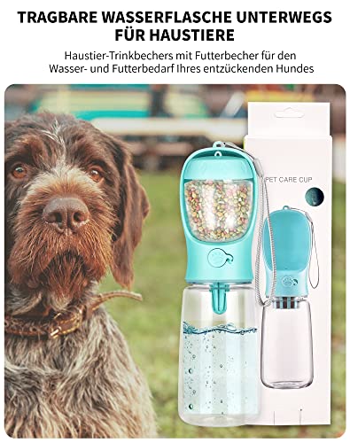 Trinkflasche Hund für Unterwegs 550ml Hundetrinkflasche Unterwegs Wasserflasche Hunde Trinkflasche mit 100ml Hundefutter Becher Hundenapf unterwegs tragbar Wasserflasche Hund Wasserspender Reisenapf