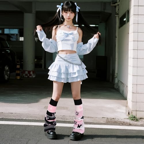 Image of Junely 2 Pairs Leg Warmers for Women Kawaii Leg Warmer Cute Legwarmers Japanese Socks Halloween Goth Emo Gyaru Accessories