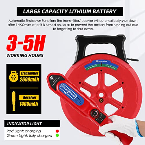 Mxmoonant Pipe Blockage Detector 40M/130ft Pipeline Scanner for PVC Iron Cement Wall with Waterproof Probes|Sensitivity|Accurate Positioning (40M)