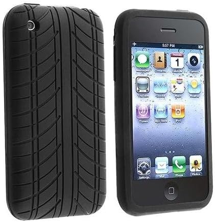 iSee Case (TM) Black Tyre Tread Rubber Case Cover for iPhone 3G