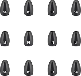 Fishfun 12Pcs Tungsten Flipping Fishing Weights, Sizes Engraved Worm Sinkers for Bass Fishing