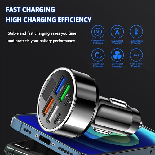 Image of 6 Ports Fast Car Charger with Voltage Monitor,Car Cigarette Lighter USB Charger (PD+QC3.0) Compatible with iphone13 /14 /15 & Most Android Models,Car Must Haves USB C Car Charger (2PCS)