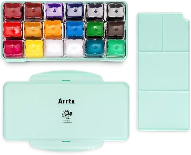 Arrtx Gouache Paint Set, 18 Colors x 30ml Paint Set Unique Jelly Cup Design with Portable Case Gouache, Perfect for Oil, Acrylic Painting & More (Mint Green)