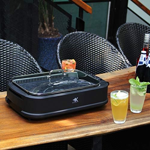 KCZAZY Electric Smokeless Grill with Glass Lid, Indoor and Outdoor Use, Grill and Griddle Plates Removable, Portable BBQ Grilling & Searing, Dishwasher Safe, included Cookbook, Gift Box (Exclusive)