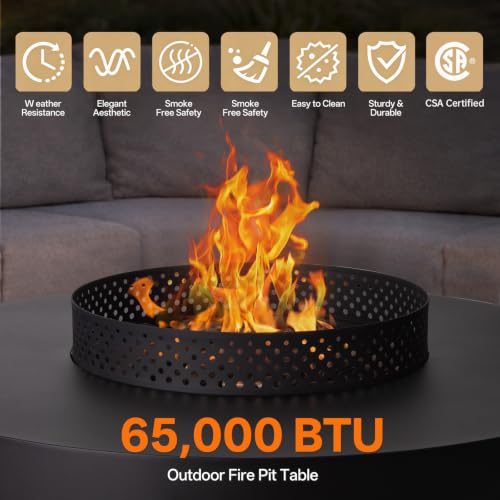 Image of 42-inch Propane Fire Pit Table, 65,000BTU Gas Fire Pit Table | Round Fire Pit w /Lid, Lava Rocks,Tank Cover, Rain Cover, for Outdoor Patio, Black