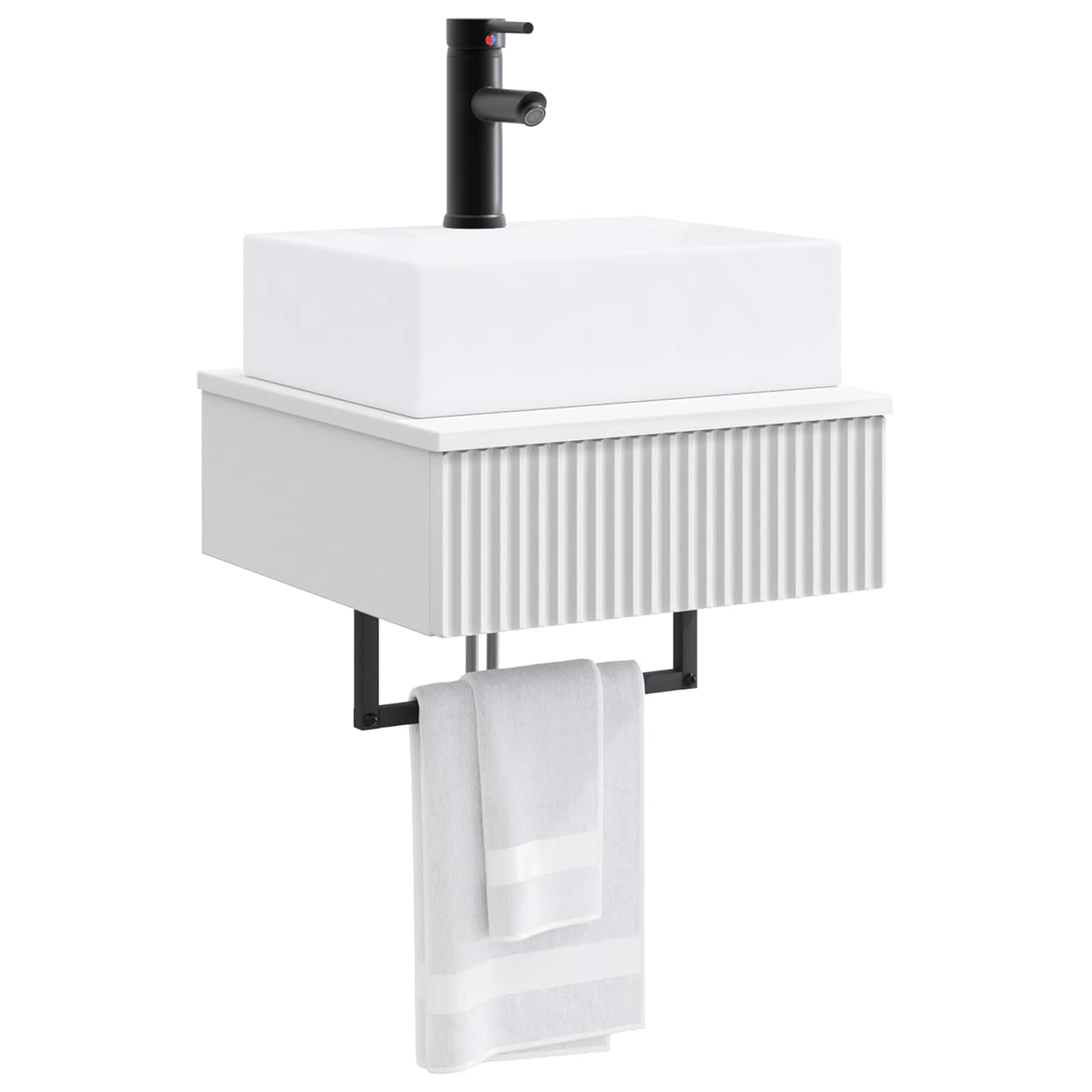 Lavabo da parete bianco in legno 40 x 41 x 39 cm con scarico rapido e fori per un facile montaggio, ideale per mobili da bagno, WC degli ospiti e ristrutturazione