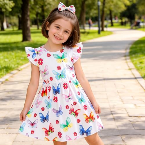 Image of Toddler Little Girls Casual Dresses Short Sleeve Crew Neck Graphic Cartoon Dress for 2-8 Years