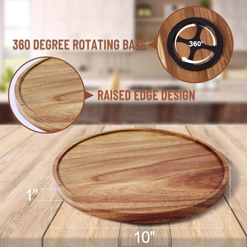 Image of 10-inch Acacia Wood Lazy Susan Organizers, ACIAZAAZ Lazy Susan Turntable for Cabinet, Kitchen Turntable Storage for Table, Countertop, Pantry