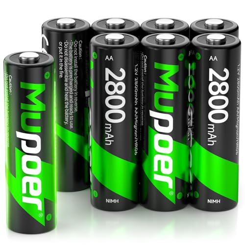 Image of Mupoer Rechargeable AA Batteries 8 Pack, Ni-MH 2800mAh Rechargeable Battery, High Capacity 2A Battery
